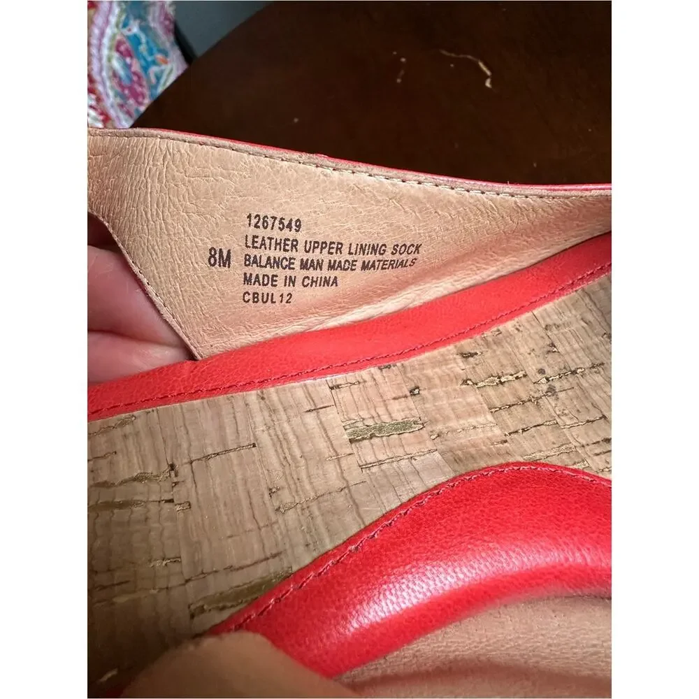 Sofft Ordelia Leather Cork Wedge Sandals Peep Toe Pink Orange Size 8M